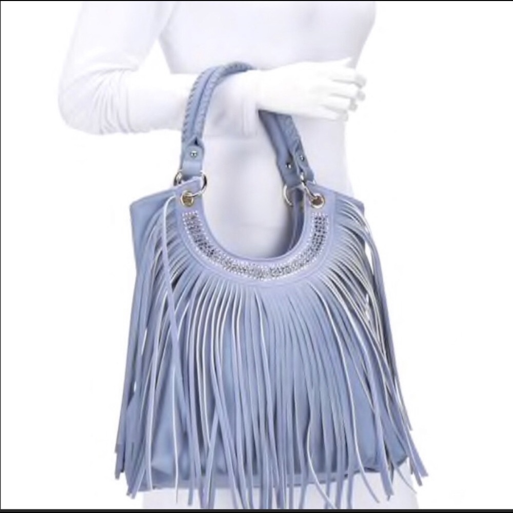 💙Sasha Vieta Aqua Vegan Leather Fringe Bag